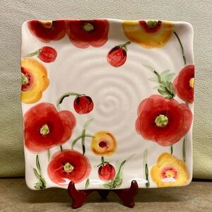 Maxcera “Poppy Pops” Large Square Ceramic Serving Plate Colorful 11”x11”